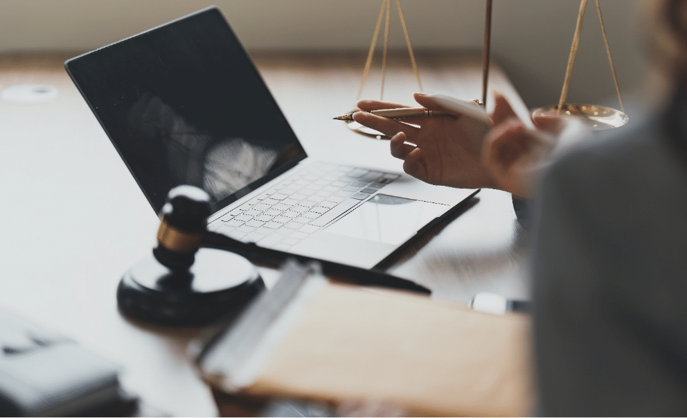 Courtroom with Laptop and Gavel